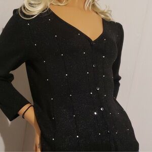 NEW Calvin Klein Black Sparkle Button-Up Cardigan Stunning